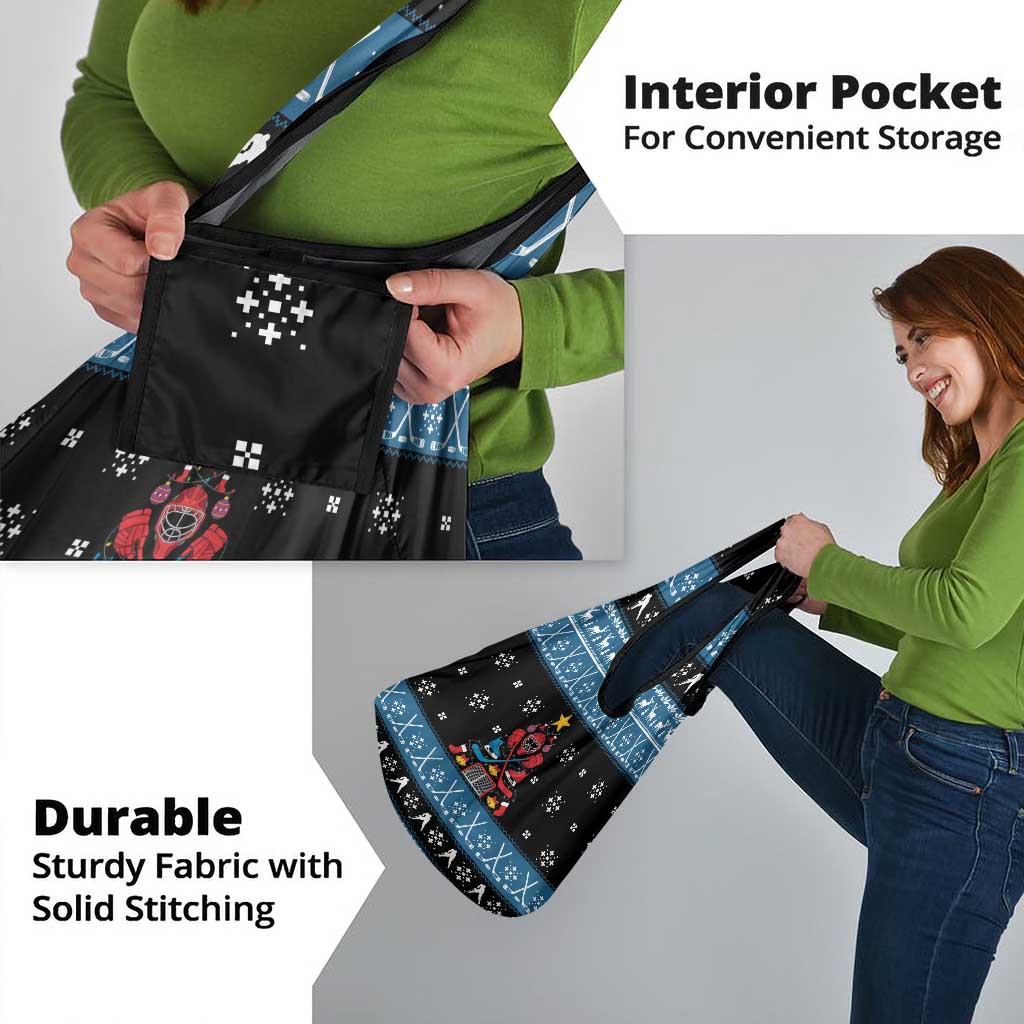 Happy Hockeyday Christmas Grocery Bag Xmas Holiday Patterns - Wonder Print Shop