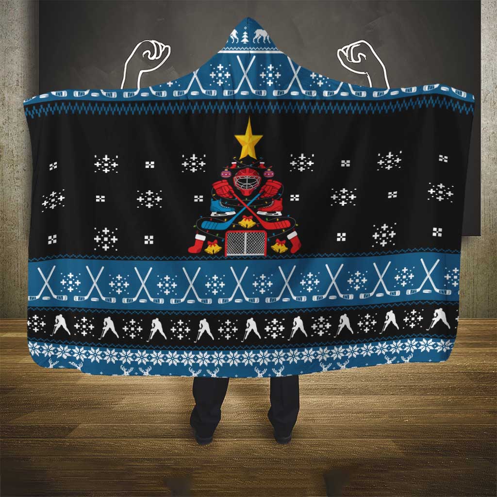 Happy Hockeyday Christmas Hooded Blanket Xmas Holiday Patterns - Wonder Print Shop