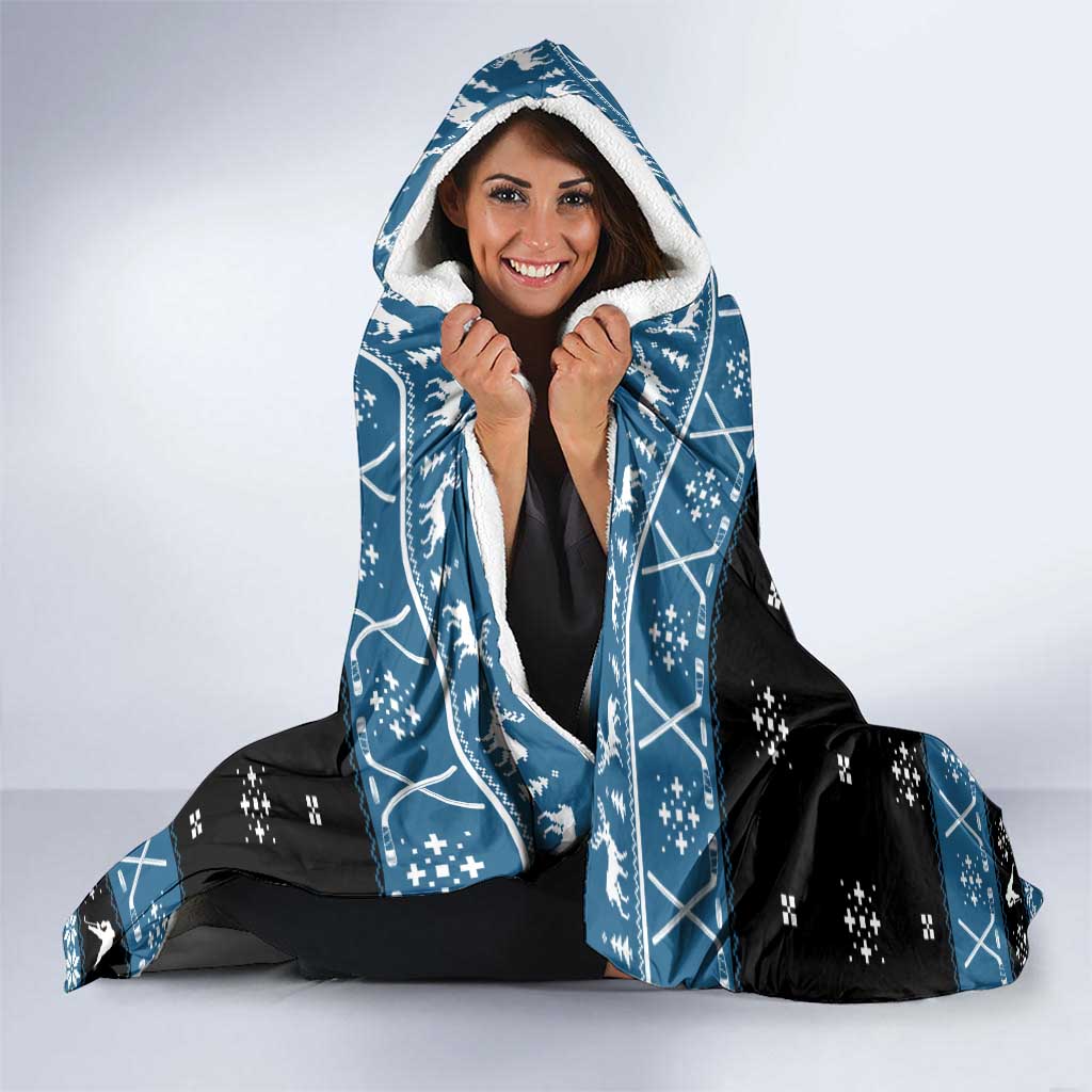 Happy Hockeyday Christmas Hooded Blanket Xmas Holiday Patterns - Wonder Print Shop