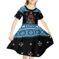 Happy Hockeyday Christmas Kid Short Sleeve Dress Xmas Holiday Patterns - Wonder Print Shop