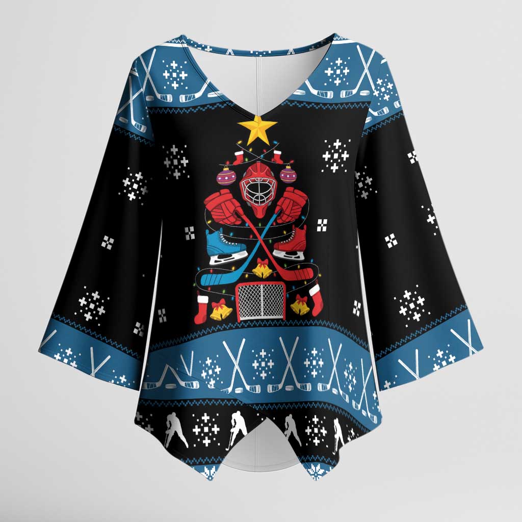 Happy Hockeyday Christmas Kimono Sleeve Blouse Xmas Holiday Patterns - Wonder Print Shop