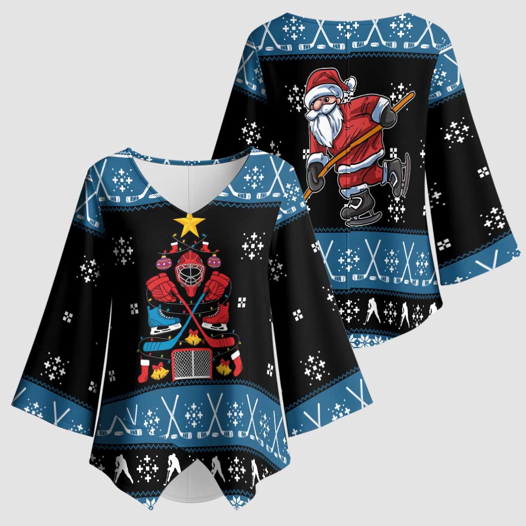 Happy Hockeyday Christmas Kimono Sleeve Blouse Xmas Holiday Patterns - Wonder Print Shop