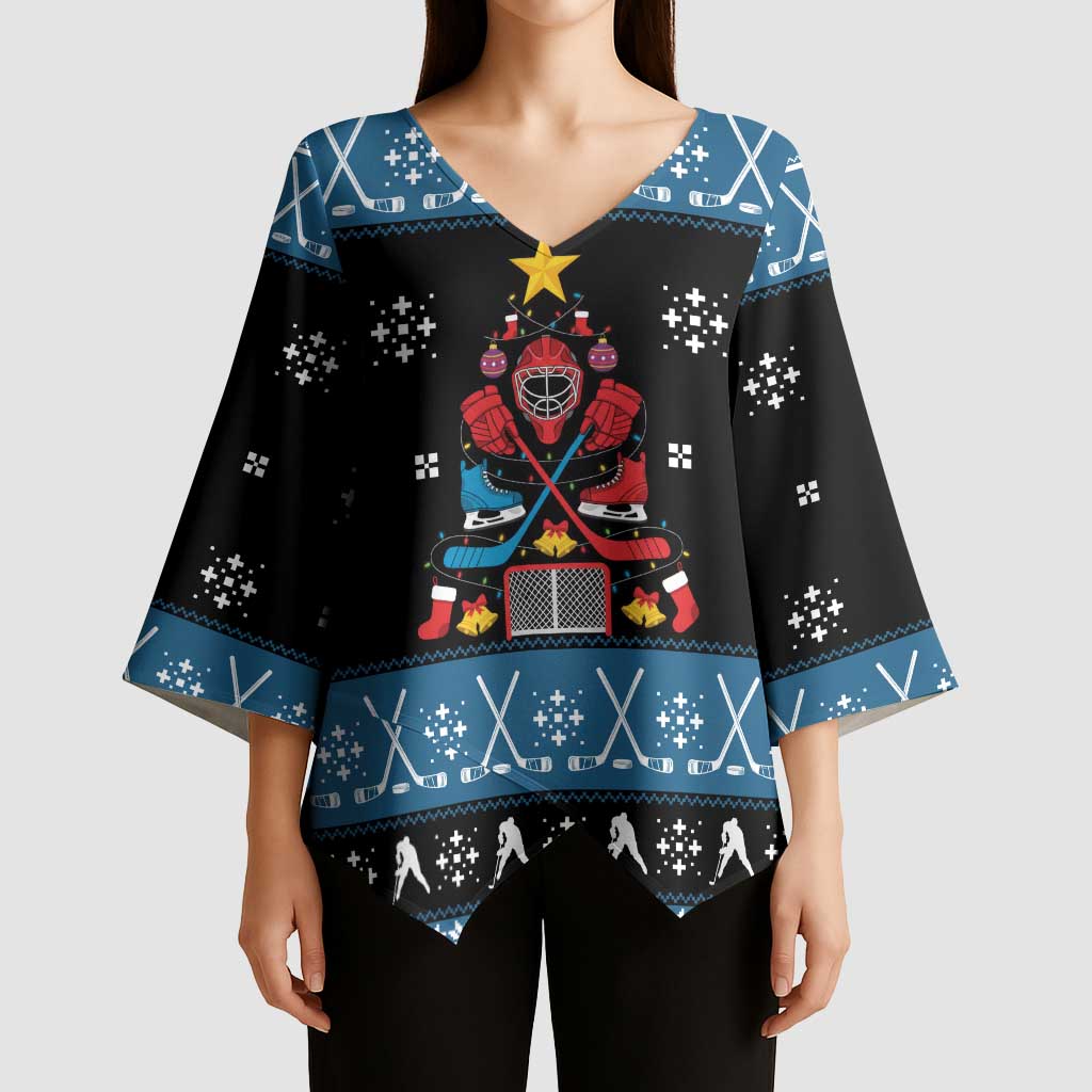 Happy Hockeyday Christmas Kimono Sleeve Blouse Xmas Holiday Patterns - Wonder Print Shop