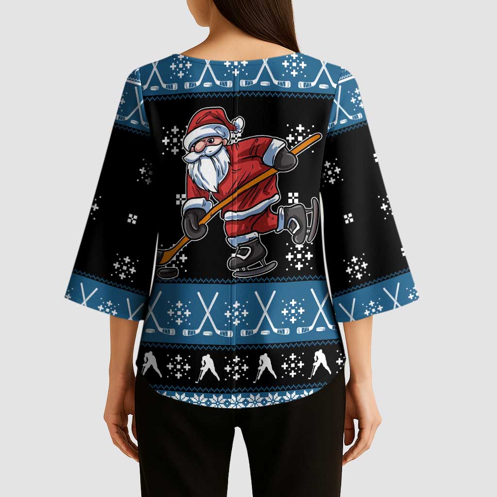 Happy Hockeyday Christmas Kimono Sleeve Blouse Xmas Holiday Patterns - Wonder Print Shop