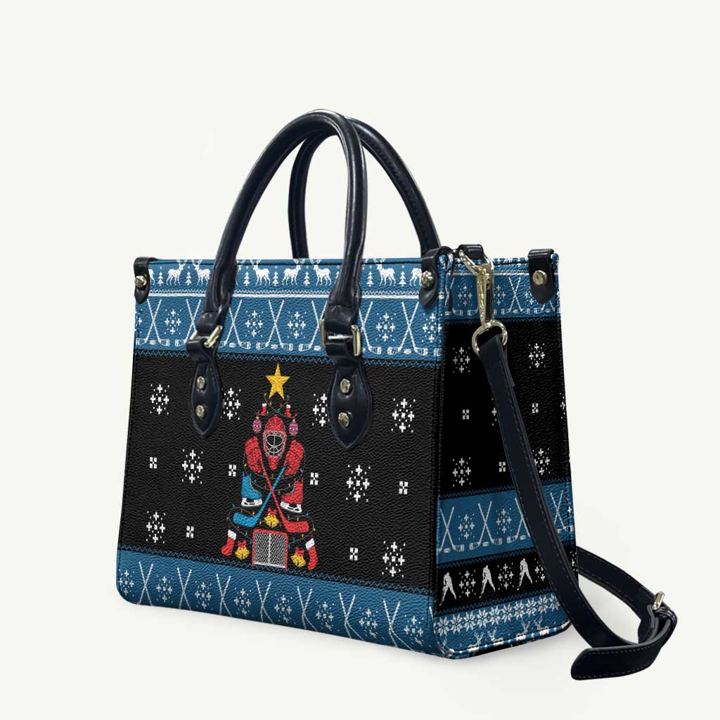 Happy Hockeyday Christmas Leather Bag Xmas Holiday Patterns - Wonder Print Shop