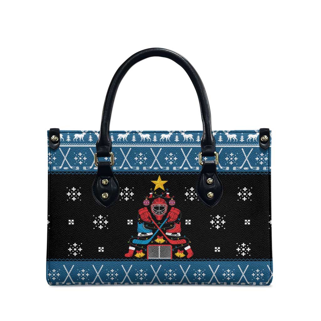 Happy Hockeyday Christmas Leather Bag Xmas Holiday Patterns - Wonder Print Shop