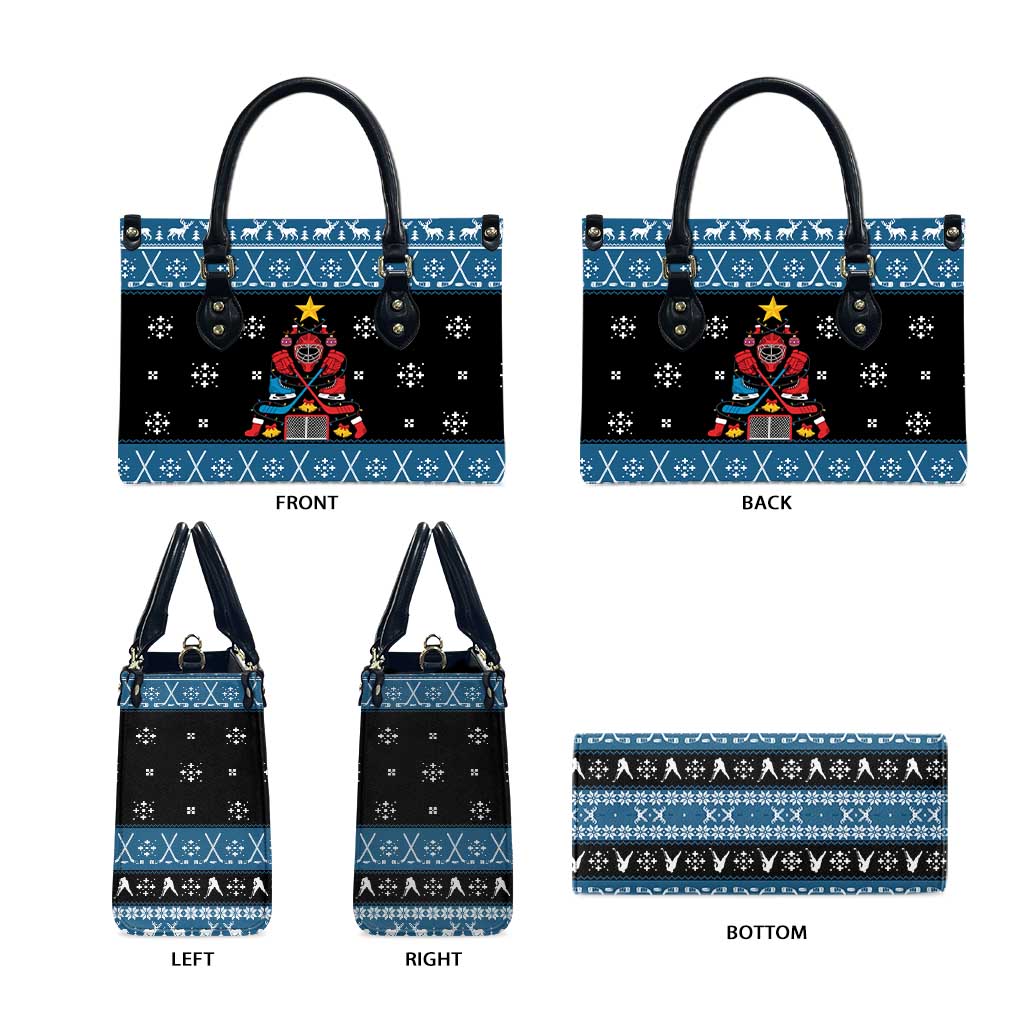 Happy Hockeyday Christmas Leather Bag Xmas Holiday Patterns - Wonder Print Shop