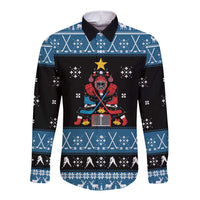 Happy Hockeyday Christmas Long Sleeve Button Shirt Xmas Holiday Patterns - Wonder Print Shop