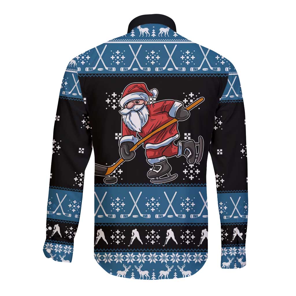 Happy Hockeyday Christmas Long Sleeve Button Shirt Xmas Holiday Patterns - Wonder Print Shop