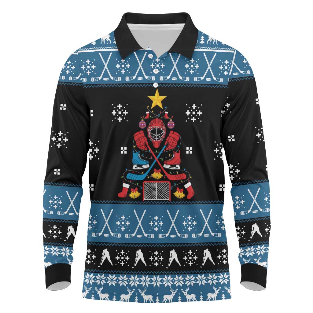 Happy Hockeyday Christmas Long Sleeve Polo Shirt Xmas Holiday Patterns - Wonder Print Shop