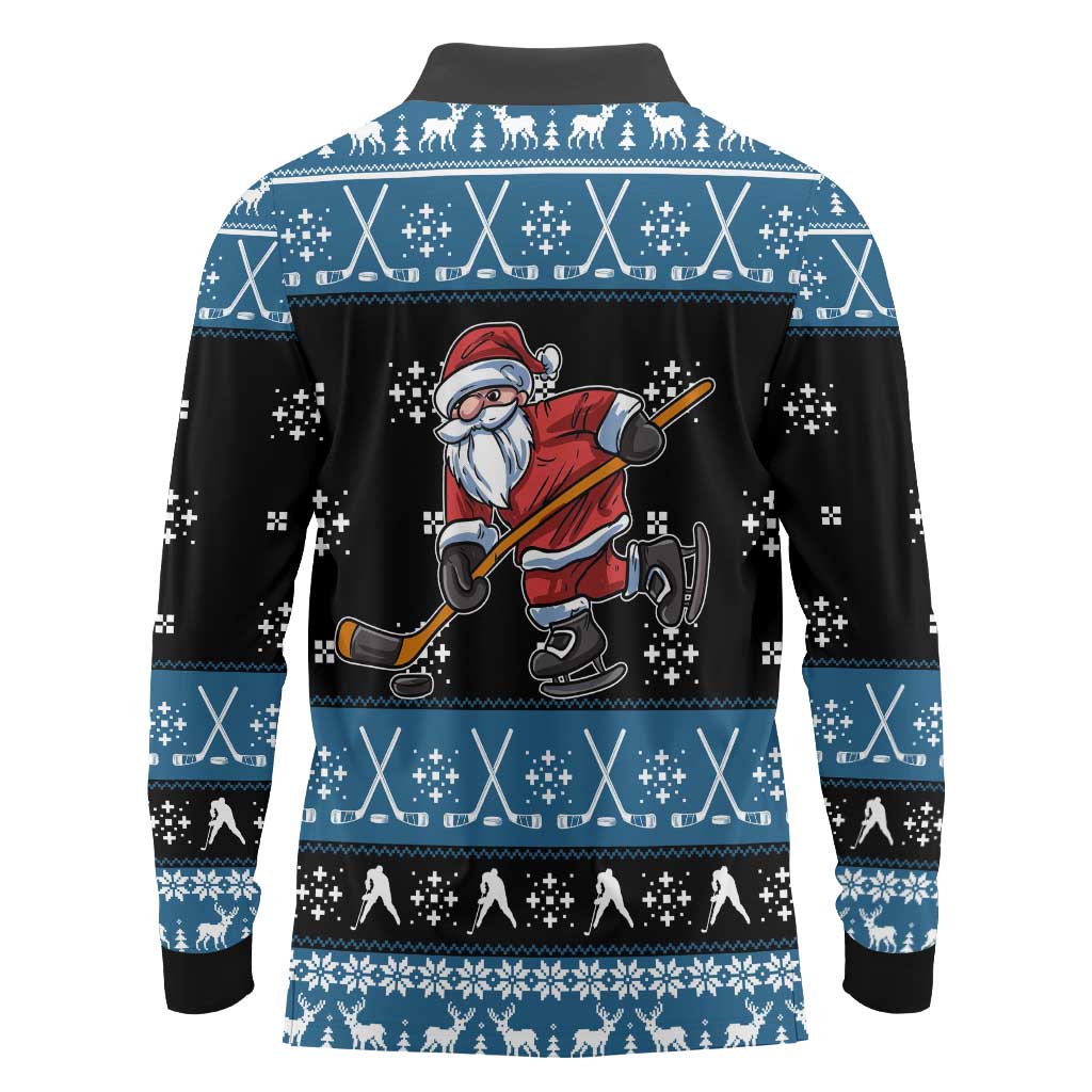 Happy Hockeyday Christmas Long Sleeve Polo Shirt Xmas Holiday Patterns - Wonder Print Shop
