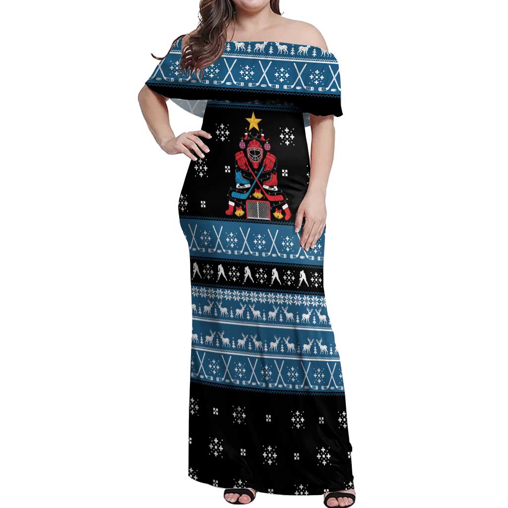 Happy Hockeyday Christmas Off Shoulder Maxi Dress Xmas Holiday Patterns - Wonder Print Shop