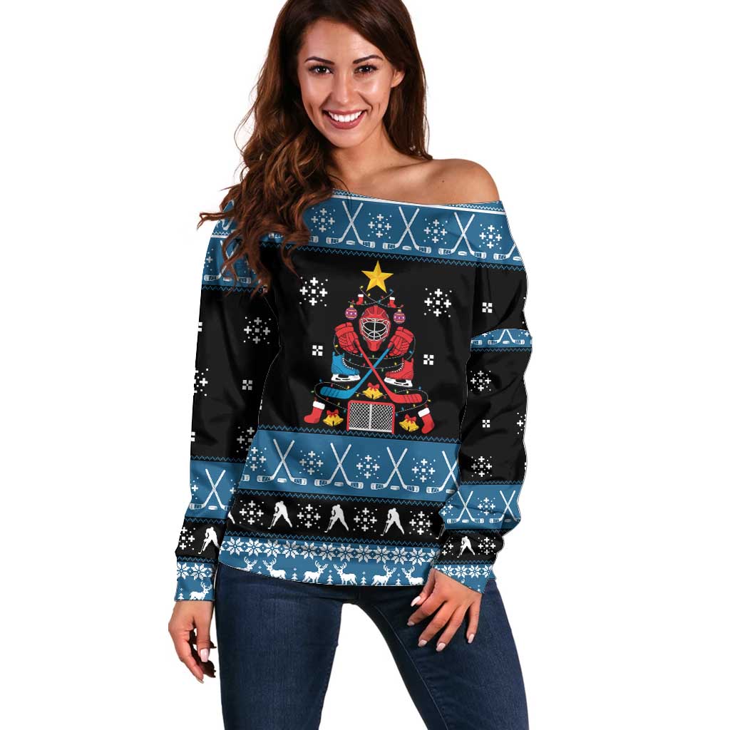 Happy Hockeyday Christmas Off Shoulder Sweater Xmas Holiday Patterns - Wonder Print Shop
