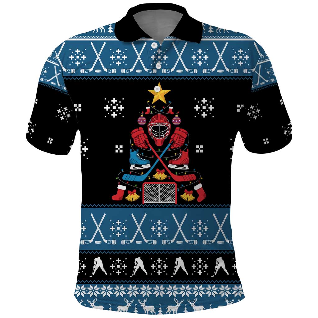 Happy Hockeyday Christmas Polo Shirt Xmas Holiday Patterns - Wonder Print Shop