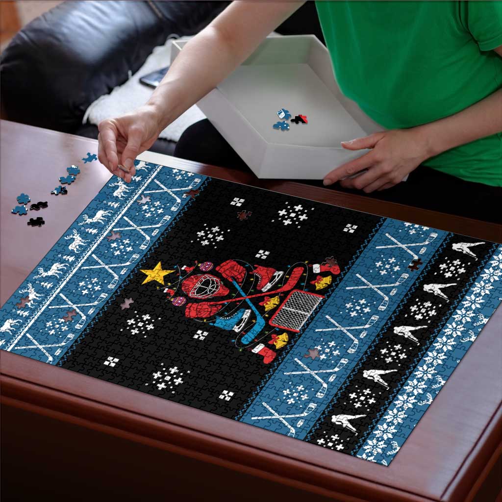 Happy Hockeyday Christmas Puzzle Xmas Holiday Patterns - Wonder Print Shop