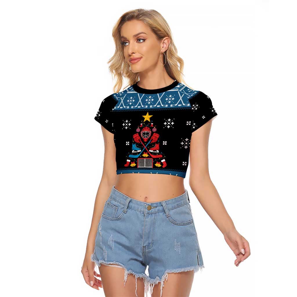 Happy Hockeyday Christmas Raglan Cropped T Shirt Xmas Holiday Patterns - Wonder Print Shop