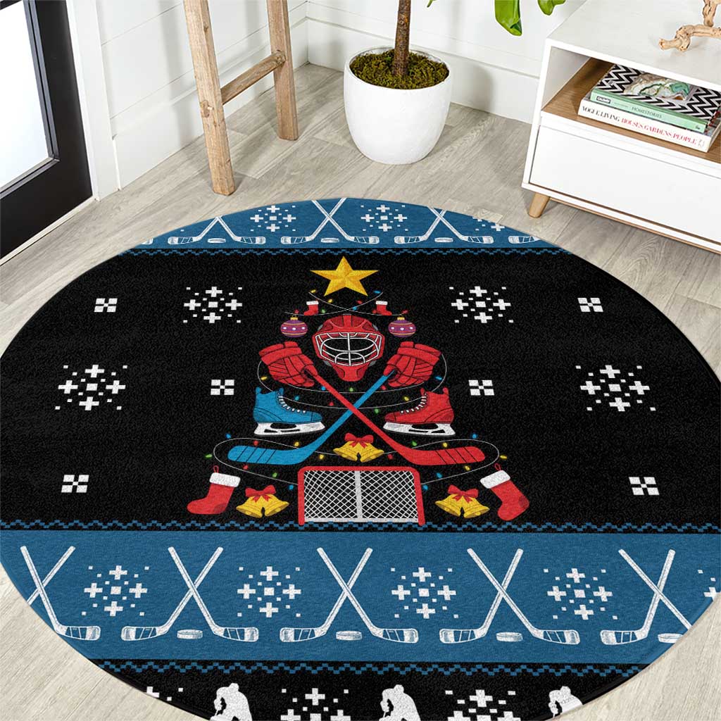 Happy Hockeyday Christmas Round Carpet Xmas Holiday Patterns - Wonder Print Shop