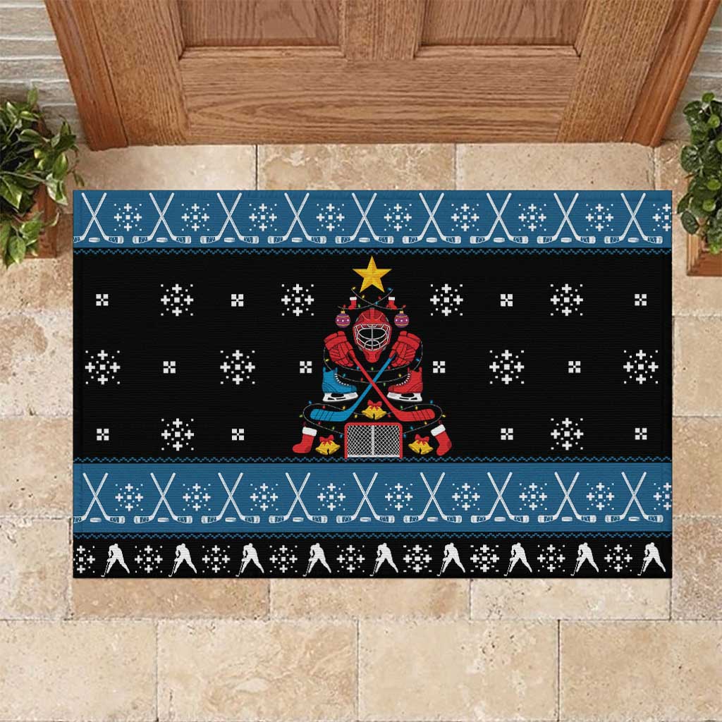 Happy Hockeyday Christmas Rubber Doormat Xmas Holiday Patterns - Wonder Print Shop