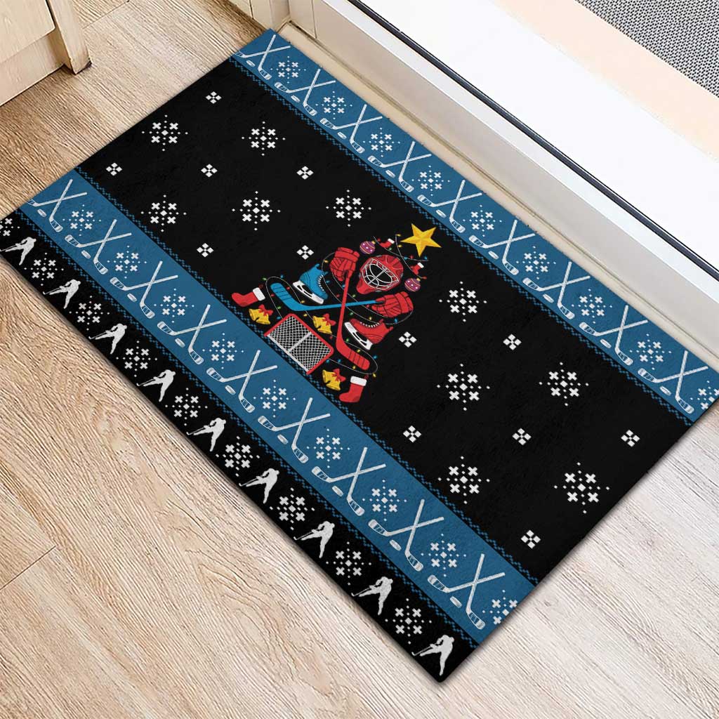 Happy Hockeyday Christmas Rubber Doormat Xmas Holiday Patterns - Wonder Print Shop