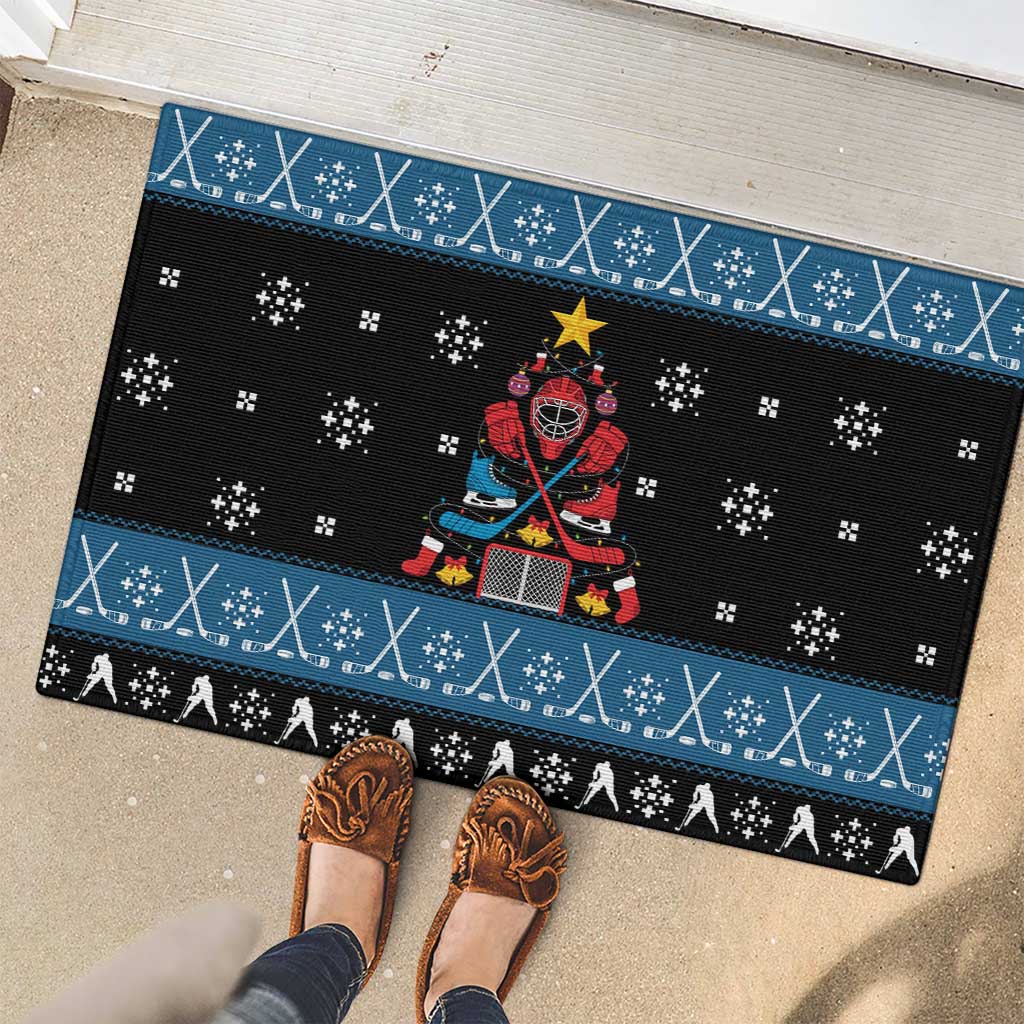 Happy Hockeyday Christmas Rubber Doormat Xmas Holiday Patterns - Wonder Print Shop