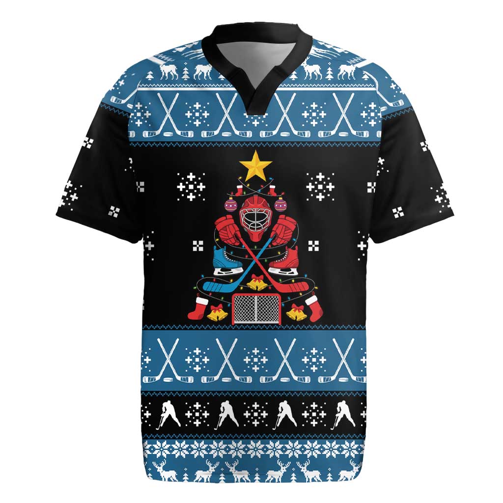 Happy Hockeyday Christmas Rugby Jersey Xmas Holiday Patterns - Wonder Print Shop