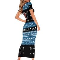 Happy Hockeyday Christmas Short Sleeve Bodycon Dress Xmas Holiday Patterns - Wonder Print Shop
