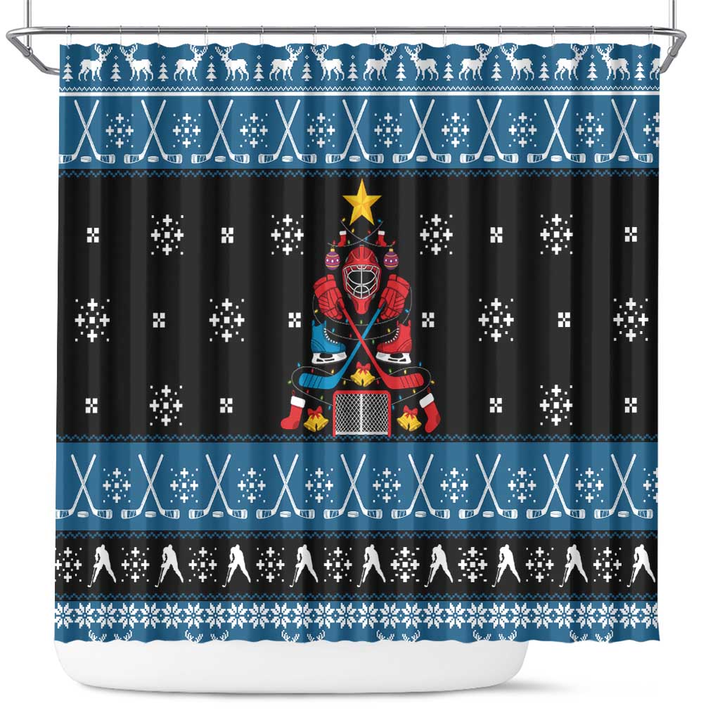 Happy Hockeyday Christmas Shower Curtain Xmas Holiday Patterns - Wonder Print Shop
