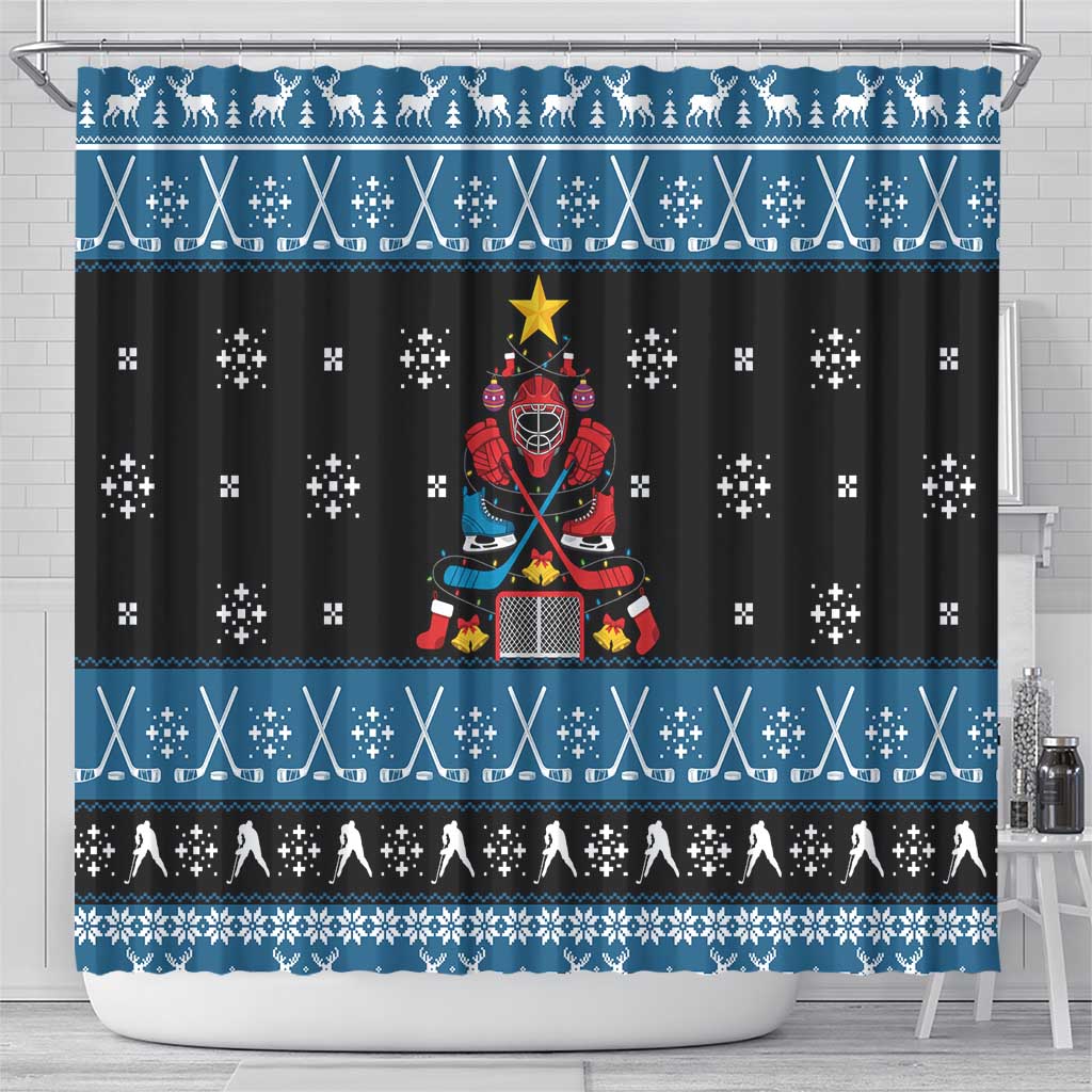 Happy Hockeyday Christmas Shower Curtain Xmas Holiday Patterns - Wonder Print Shop