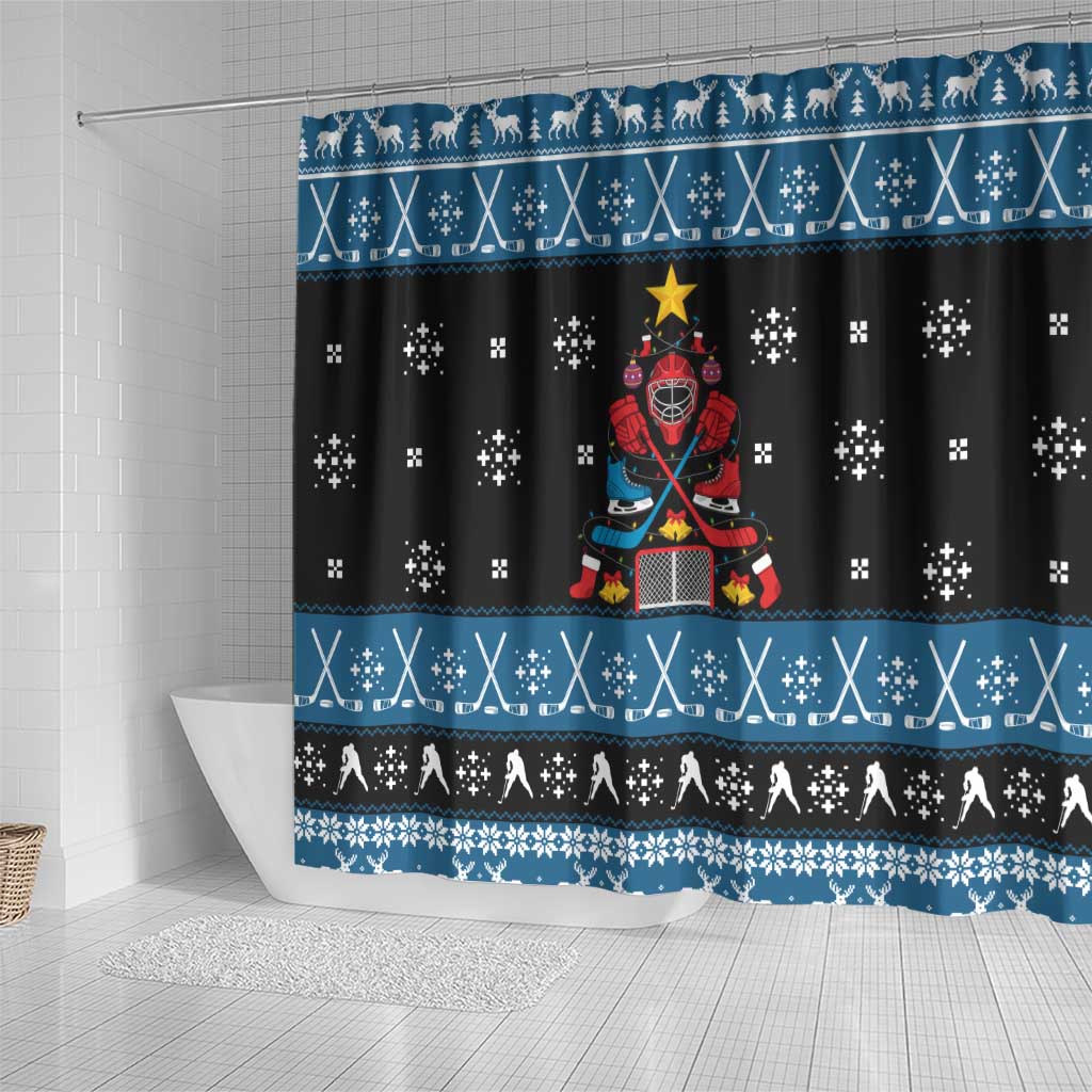 Happy Hockeyday Christmas Shower Curtain Xmas Holiday Patterns - Wonder Print Shop