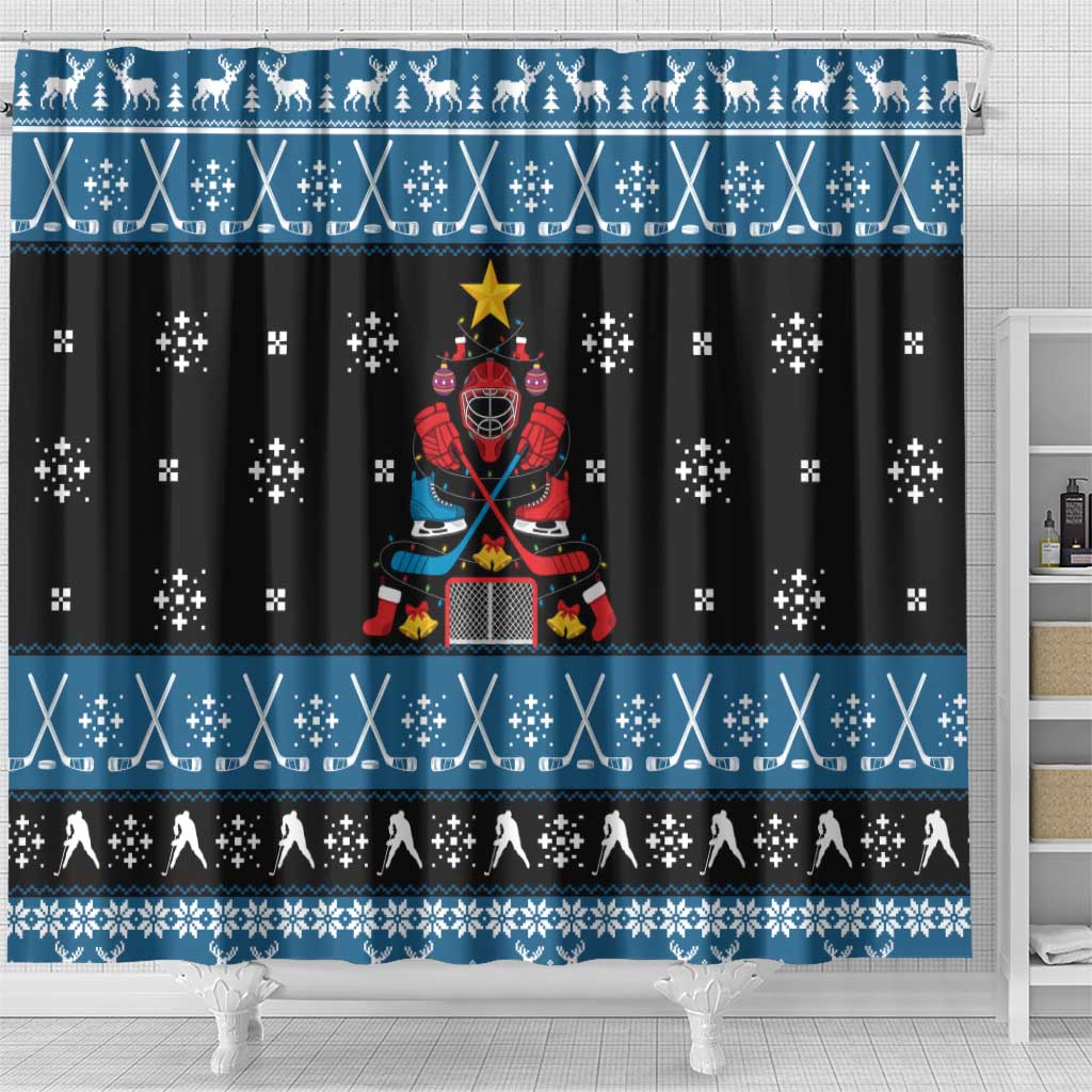 Happy Hockeyday Christmas Shower Curtain Xmas Holiday Patterns - Wonder Print Shop