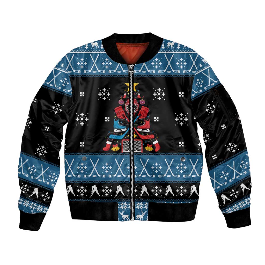 Happy Hockeyday Christmas Sleeve Zip Bomber Jacket Xmas Holiday Patterns - Wonder Print Shop