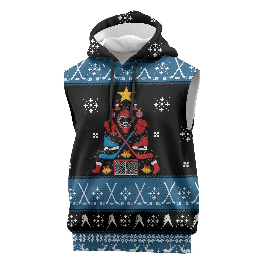 Happy Hockeyday Christmas Sleeveless Hoodie Xmas Holiday Patterns - Wonder Print Shop