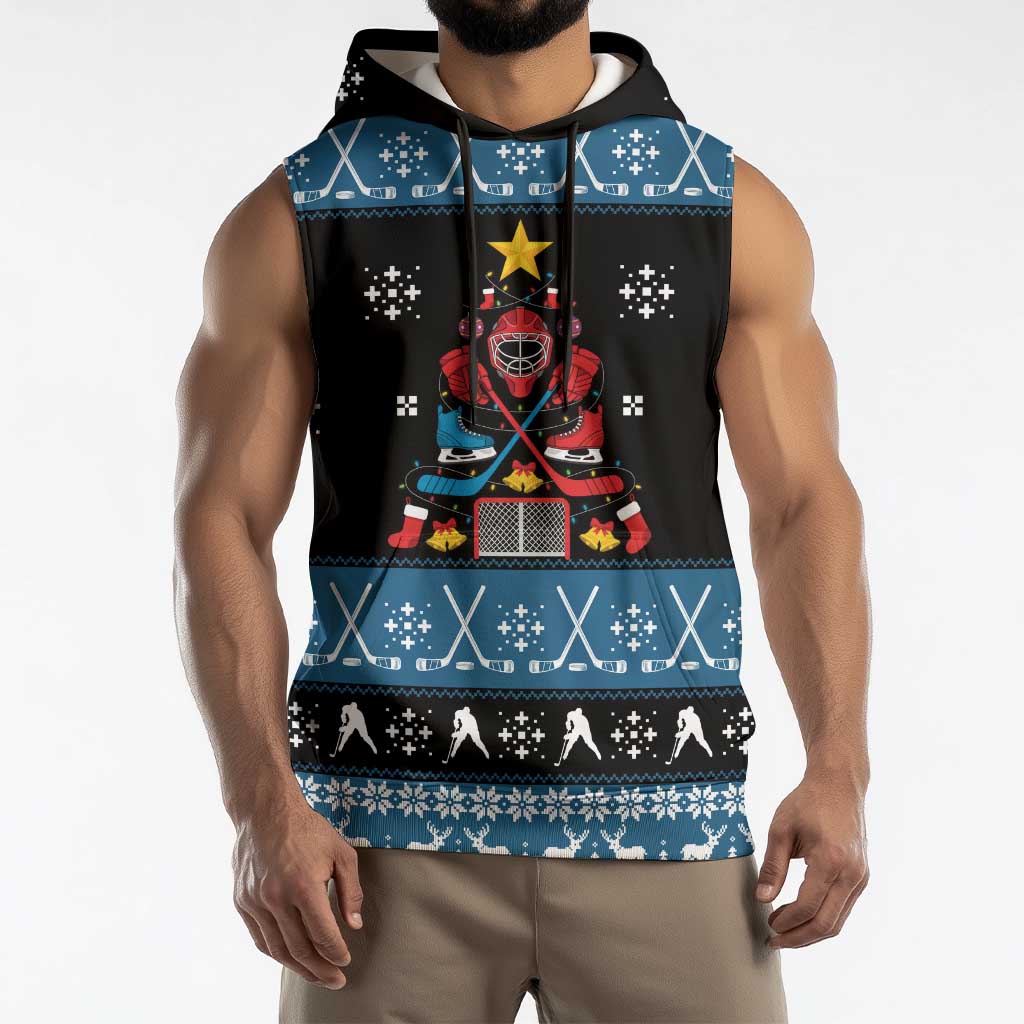 Happy Hockeyday Christmas Sleeveless Hoodie Xmas Holiday Patterns - Wonder Print Shop
