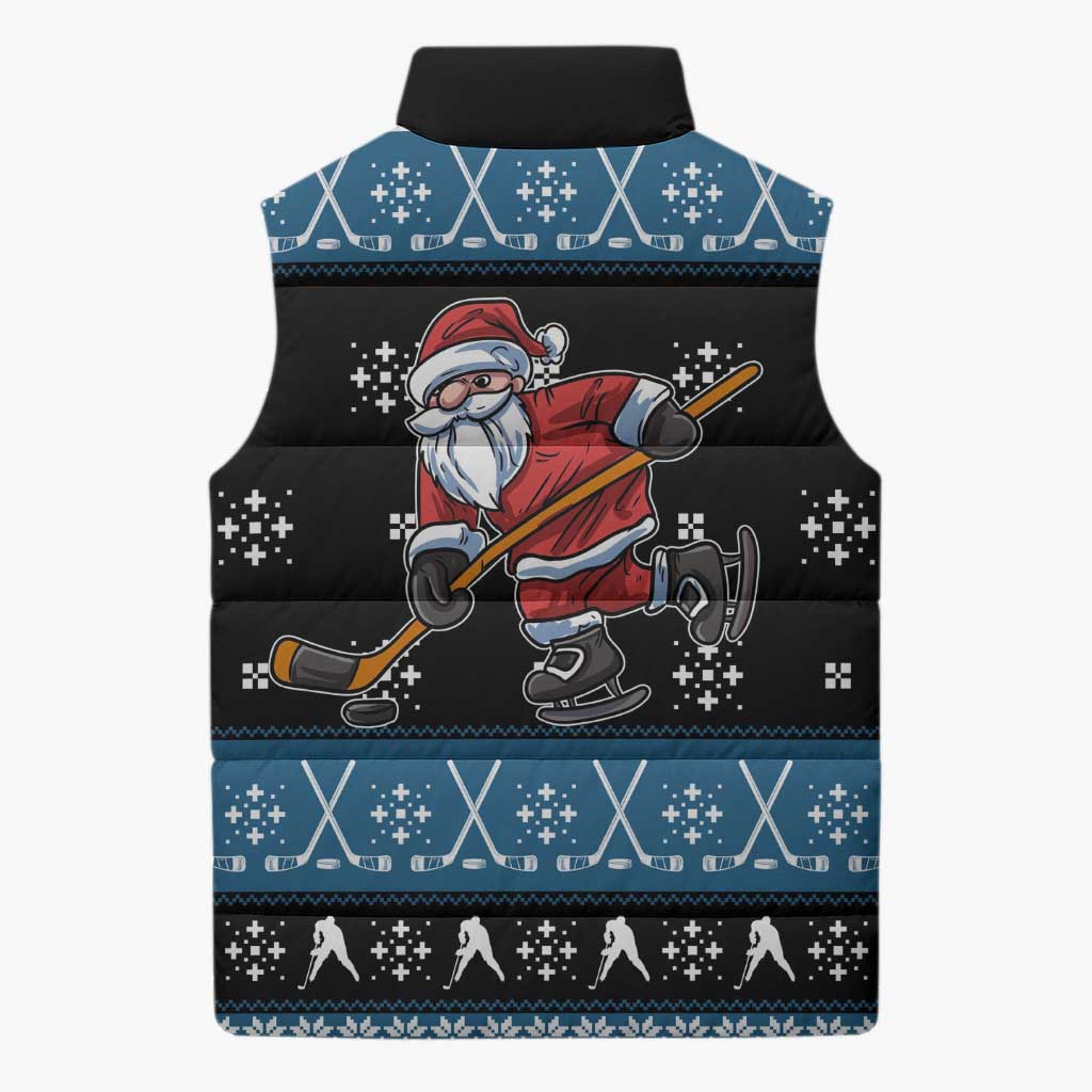 Happy Hockeyday Christmas Sleeveless Puffer Jacket Xmas Holiday Patterns - Wonder Print Shop