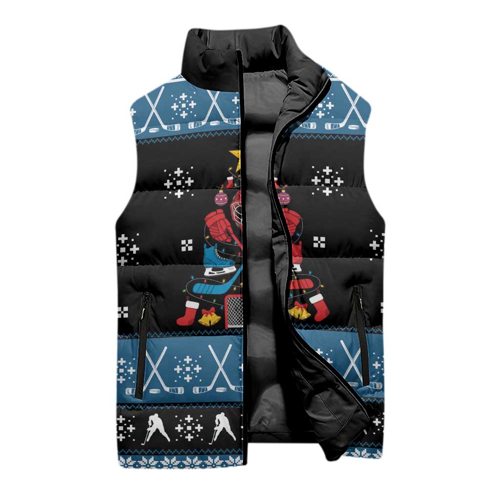 Happy Hockeyday Christmas Sleeveless Puffer Jacket Xmas Holiday Patterns - Wonder Print Shop