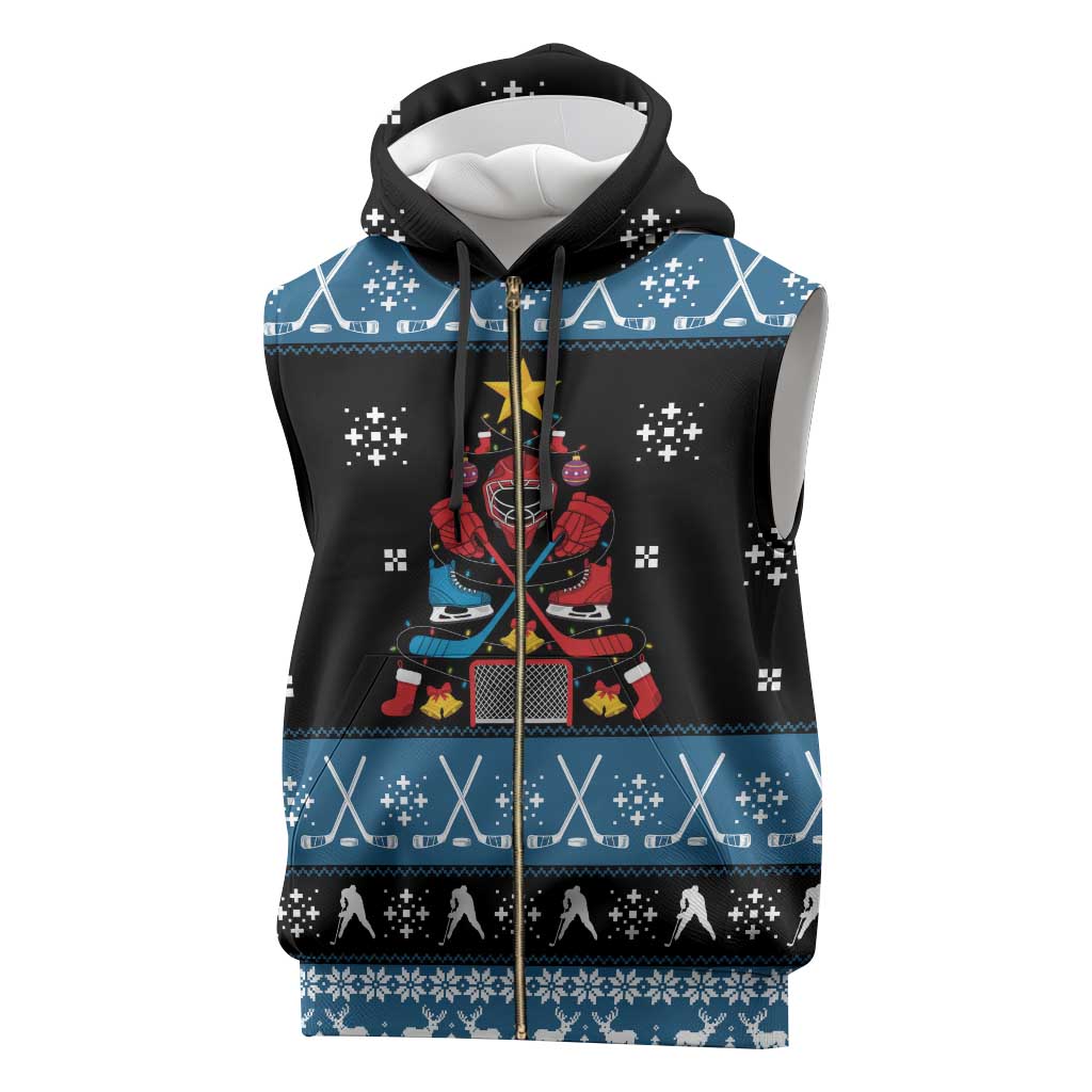 Happy Hockeyday Christmas Sleeveless Zip Hoodie Xmas Holiday Patterns - Wonder Print Shop