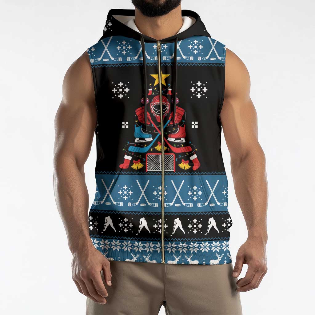 Happy Hockeyday Christmas Sleeveless Zip Hoodie Xmas Holiday Patterns - Wonder Print Shop
