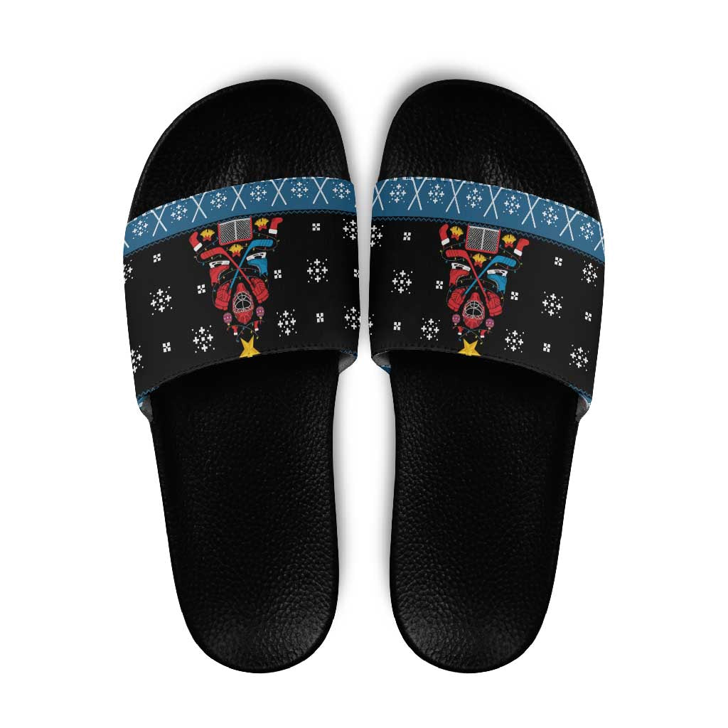 Happy Hockeyday Christmas Slide Sandals Xmas Holiday Patterns - Wonder Print Shop
