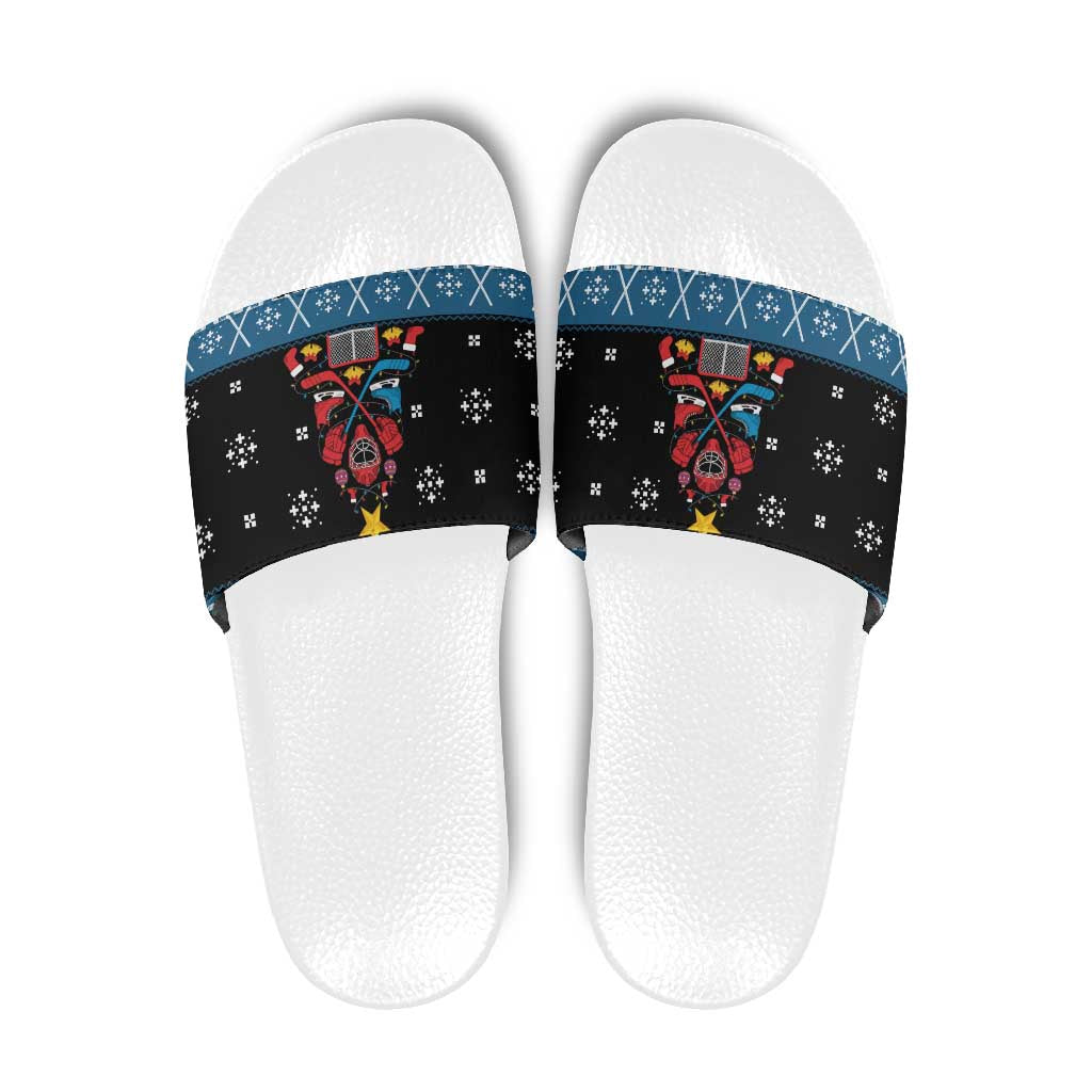 Happy Hockeyday Christmas Slide Sandals Xmas Holiday Patterns - Wonder Print Shop