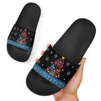 Happy Hockeyday Christmas Slide Sandals Xmas Holiday Patterns - Wonder Print Shop