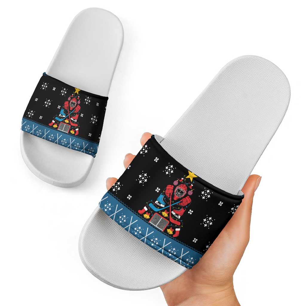 Happy Hockeyday Christmas Slide Sandals Xmas Holiday Patterns - Wonder Print Shop