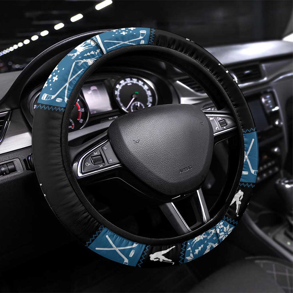 Happy Hockeyday Christmas Steering Wheel Cover Xmas Holiday Patterns - Wonder Print Shop