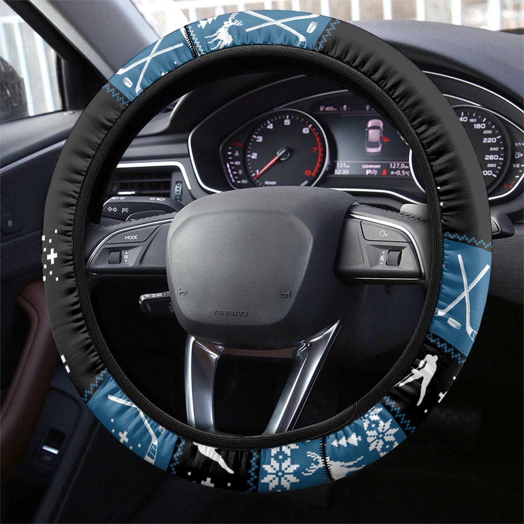 Happy Hockeyday Christmas Steering Wheel Cover Xmas Holiday Patterns - Wonder Print Shop