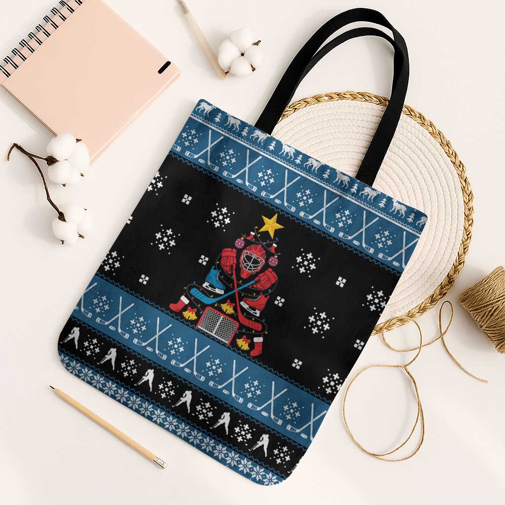 Happy Hockeyday Christmas Tote Bag Xmas Holiday Patterns - Wonder Print Shop