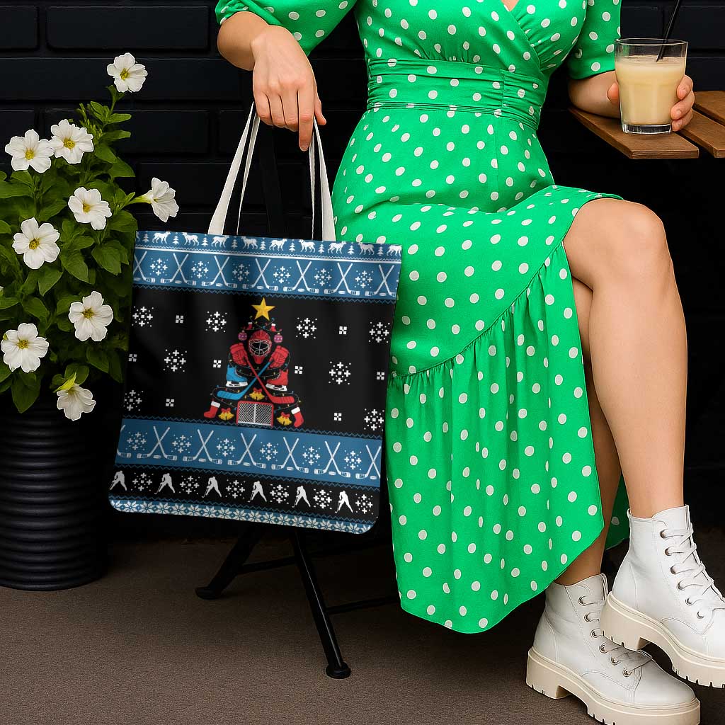 Happy Hockeyday Christmas Tote Bag Xmas Holiday Patterns - Wonder Print Shop