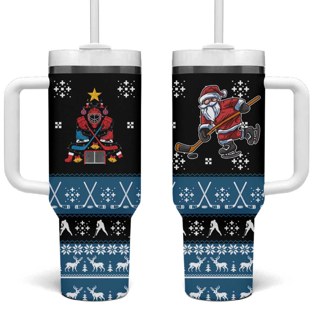 Happy Hockeyday Christmas Tumbler With Handle Xmas Holiday Patterns - Wonder Print Shop