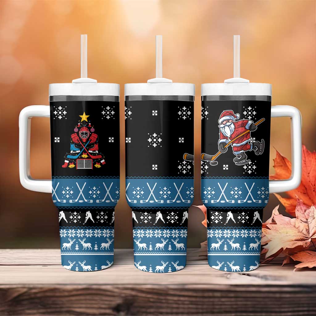 Happy Hockeyday Christmas Tumbler With Handle Xmas Holiday Patterns - Wonder Print Shop