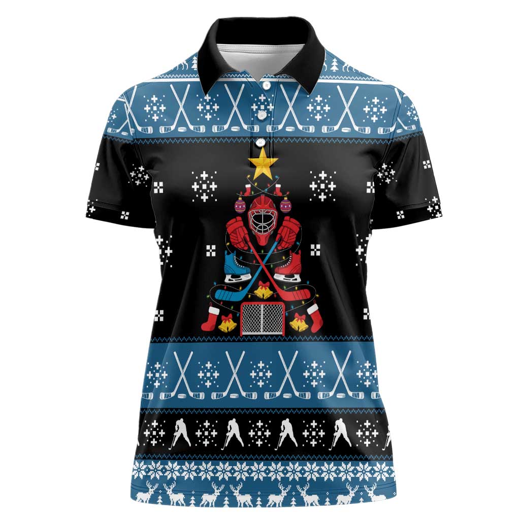 Happy Hockeyday Christmas Women Polo Shirt Xmas Holiday Patterns - Wonder Print Shop