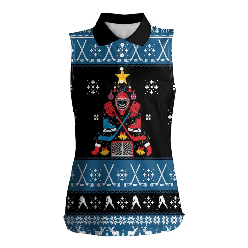 Happy Hockeyday Christmas Women Sleeveless Polo Shirt Xmas Holiday Patterns - Wonder Print Shop