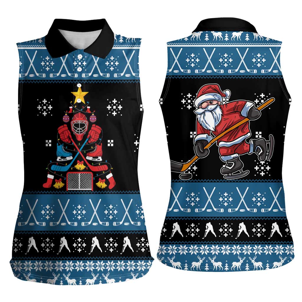 Happy Hockeyday Christmas Women Sleeveless Polo Shirt Xmas Holiday Patterns - Wonder Print Shop